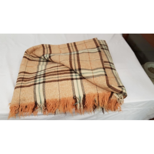 22 - Brown & Orange Checked Welsh Blanket - Some small stains.