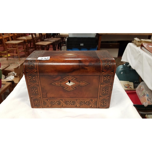 235 - Intricately Inlaid Burr Mahogany Tea Caddy.