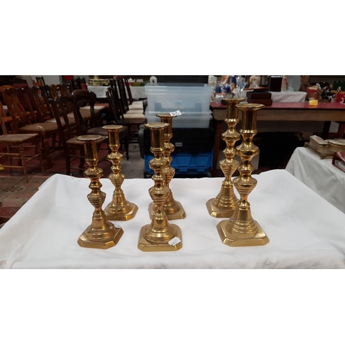 243 - Three Matching Pairs of Brass Candlesticks - approx 7.5