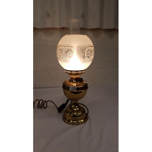 255 - Brass Based Oil Lamp with Glass Shade - converted to electric.