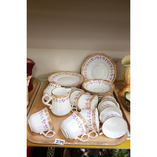 279 - Vintage Part Tea Set with Gilding & Pink Roses.