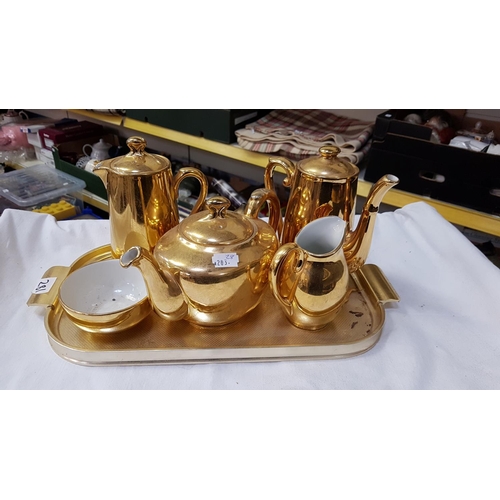 281 - Five Piece Royal Worcester Gilded Tea Service with Matching Salt & Pepper on Tray.