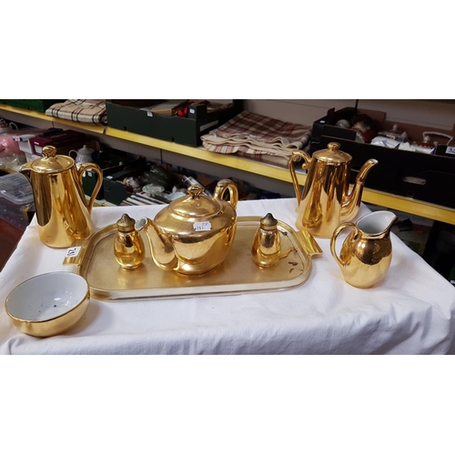 281 - Five Piece Royal Worcester Gilded Tea Service with Matching Salt & Pepper on Tray.