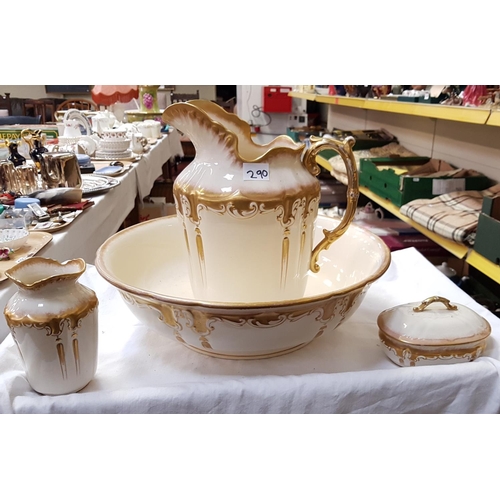 290 - Four Piece Cream & Gilt Wash Stand Set.