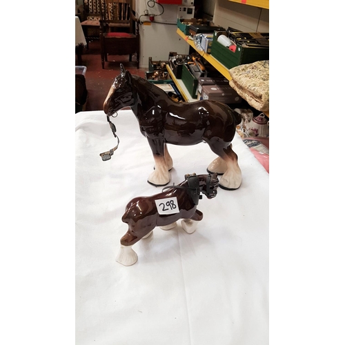 298 - Two Ceramic Model Shire Horses - One is Melbaware.