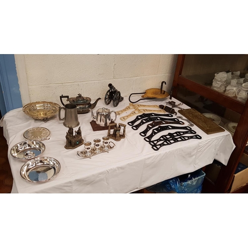 3 - Box of Plated, Pewter & Brassware Including Figures, Dishes, Plaques etc.