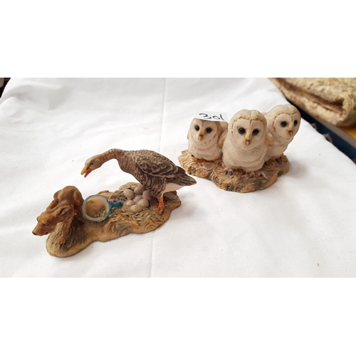 301 - Two Border Fine Arts Figures - Owlettes & Goose (restored).