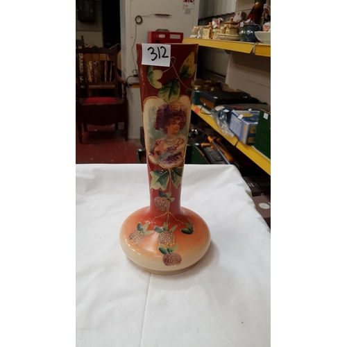 312 - Hand Painted Period Glass Vase.