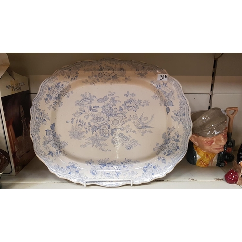 316 - Vintage Blue & White Asiatic Pheasant Meat Plate.