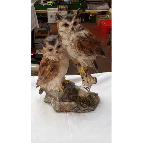 342 - Pair of Owls on Brach Ceramic Figure - approx 12