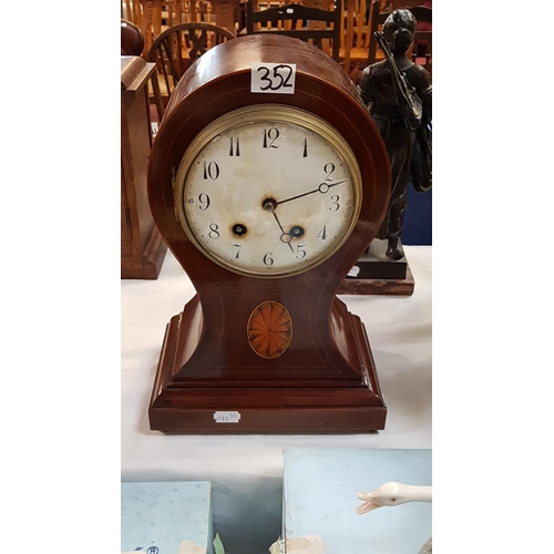 352 - Inlaid Mahogany French Mantel Clock with Pendulum - no key.