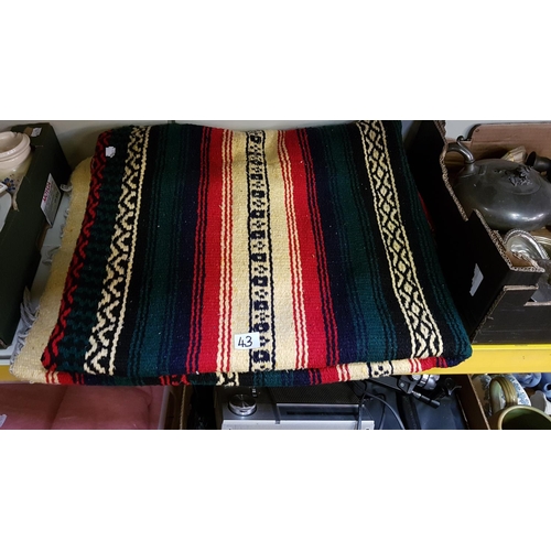 43 - Bright Coloured Mexican Style Blanket.