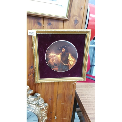 513 - Ceramic Period Plate in Velvet & Gilt Frame.