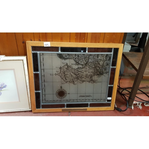 515 - Pine Framed Stained Glass Map of The Gower - approx 49cm x 41cm.