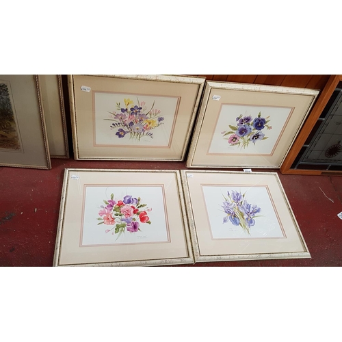 516 - Four Framed & Glazed Flower Prints by V.Preiffer - 