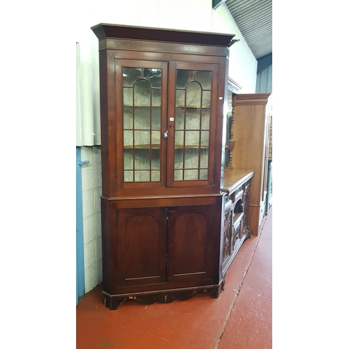 685 - Glazed Top Mahogany Corner Cabinet with Shelves Over Double Cupboard.