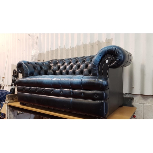 686 - Blue Leather Button Back Chesterfield Double Sofa.