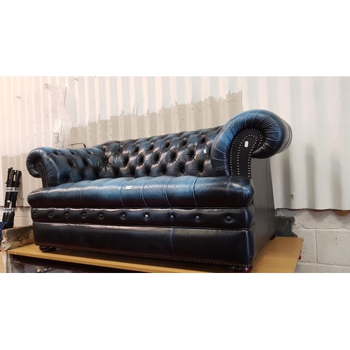 686 - Blue Leather Button Back Chesterfield Double Sofa.