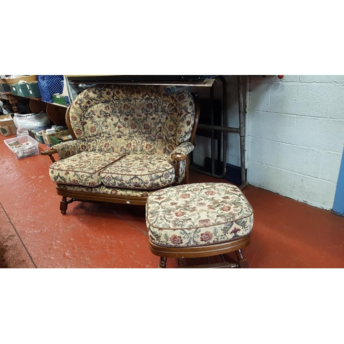 687 - Cottage Style Two Seater Settee & Matching Pouffe.