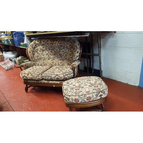 687 - Cottage Style Two Seater Settee & Matching Pouffe.