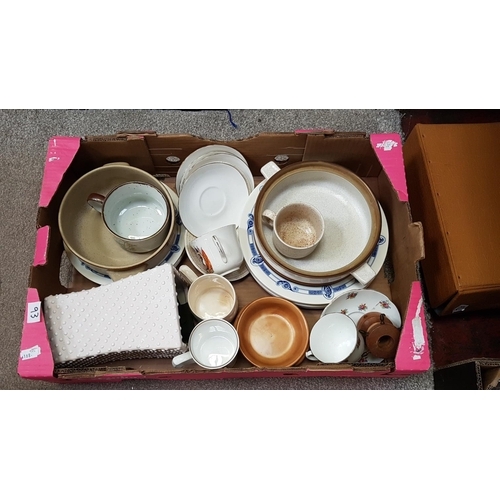 93 - Box of China Including Commemorative Ware, Wedgwood, Duchess, Denby etc.