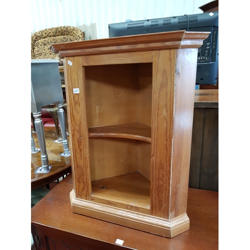 601 - Solid Pine Two Shelf Wall Hanging Corner Cabinet - 80cm tall x 67cm widest.