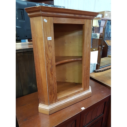 601 - Solid Pine Two Shelf Wall Hanging Corner Cabinet - 80cm tall x 67cm widest.