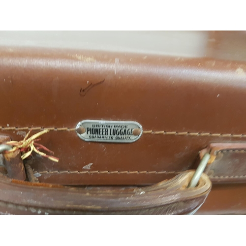 90 - Retro Brown Leather Suitcase with Matching Travel Case.