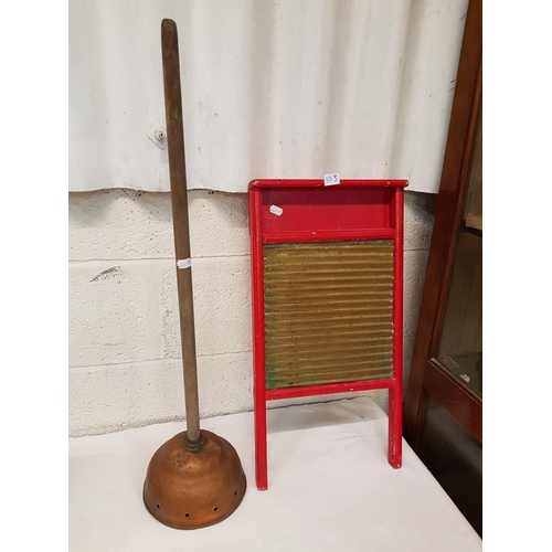 103 - Vintage Washboard & Copper Dolly.