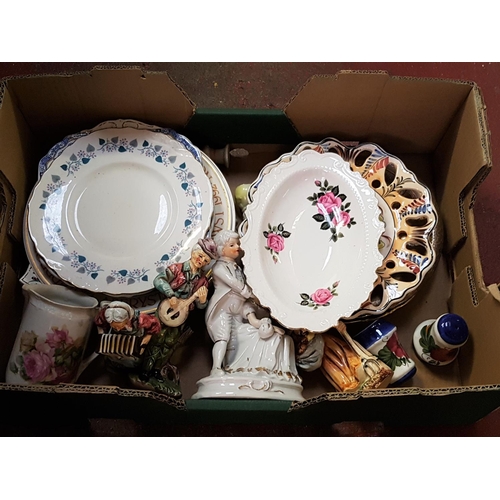 64 - Box of Assorted China Including Figures, Plates etc.