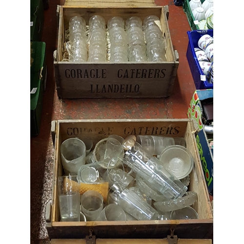 74 - Two Wooden Metal Hinged 'Coracle Caterers Llandeilo' Crates With Contents Including Glassware & Asht... 
