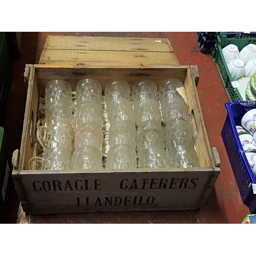 74 - Two Wooden Metal Hinged 'Coracle Caterers Llandeilo' Crates With Contents Including Glassware & Asht... 