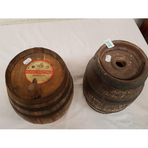 108 - Vintage Marsala Wooden Barrel along with Moira Pottery Ceramic Barrel.