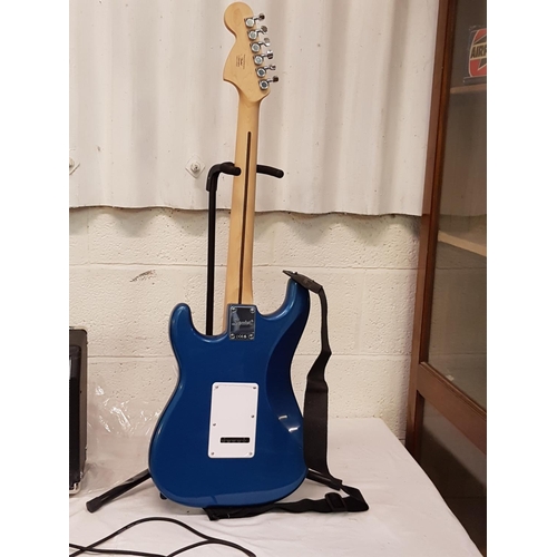 133 - Fender Squier Stratocaster Lake Placid Blue Electric Guitar with Stand & Fender Frontman 15G Amplifi... 