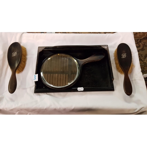 245 - Ebonised Gentleman's Vanity Set with Silver Hallmarked Embellishments.