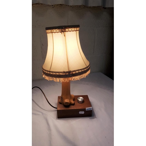 256 - Hand Crafted Wooden Based Table Lamp with Shade - approx 41cm tall including shade.