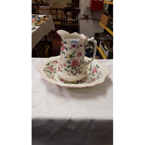 296 - Old Foley Floral Water Jug & Bowl.