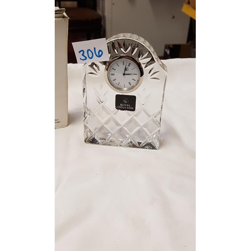 306 - Boxed Royal Doulton Crystal Mantel Clock.