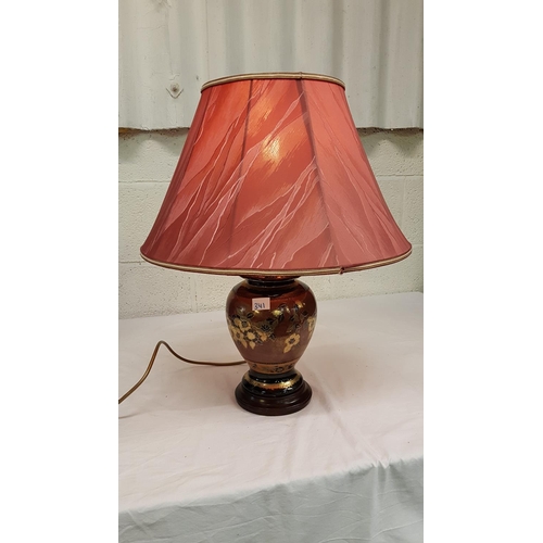 341 - Hand Decorated Gilded Ginger Jar Style Table Lamp with Pink Shade.