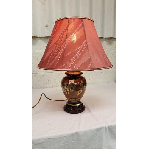 341 - Hand Decorated Gilded Ginger Jar Style Table Lamp with Pink Shade.