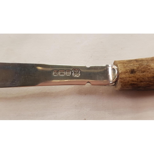 430 - Silver Hallmarked Fruit Knife with Antler Handle.