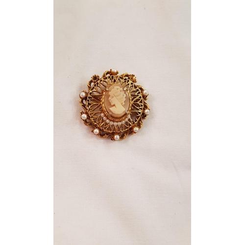 435 - Vintage Cameo Brooch Marked 