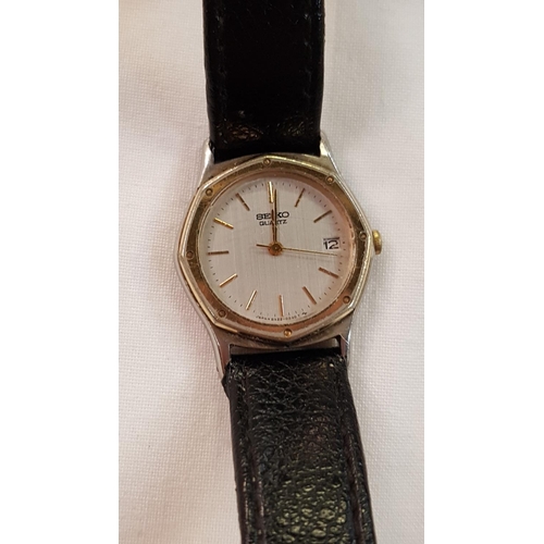 439 - Vintage Seiko Watch with Leather Strap & Metal Strap along with Swiss Made Cartier Stamped 925 Watch... 