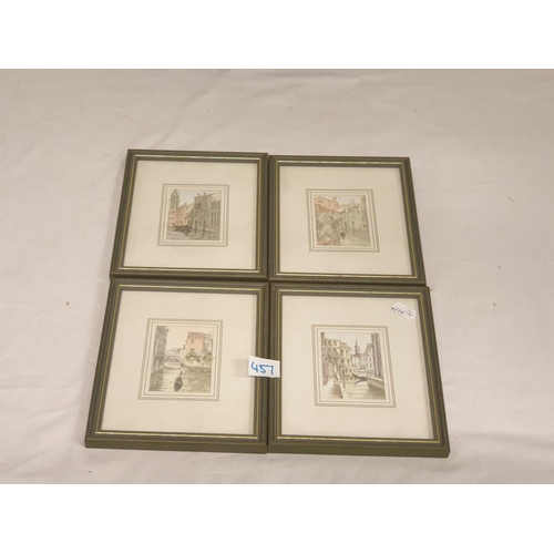 457 - Four Small Framed & Glazed Venetian Scene Sketch Prints & Venetian Wall Mask.