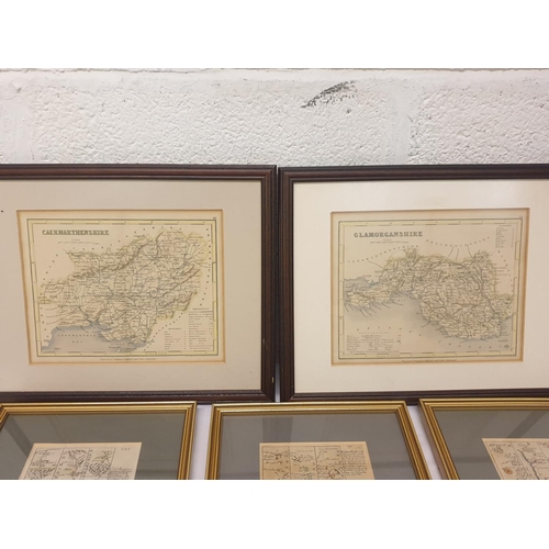 467 - Five Framed & Glazed Vintage Welsh Maps.