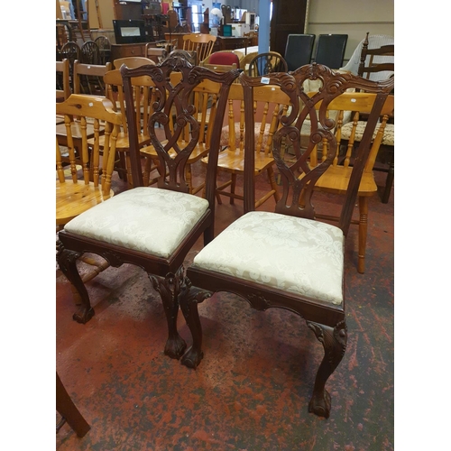 495 - Pair of Carved Mahogany Backed Hall Chairs.