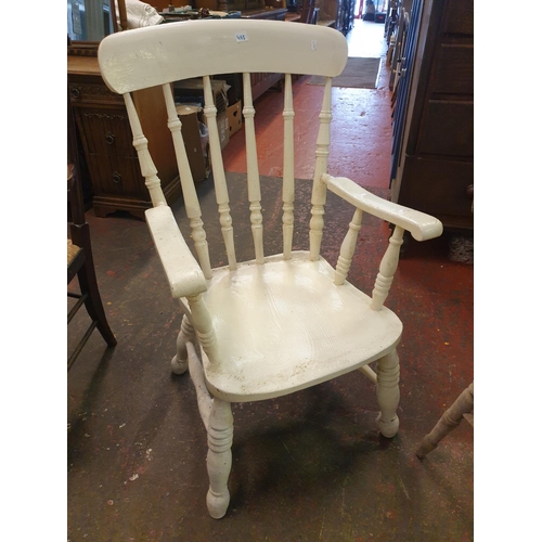 498 - Painted White Spindle Back Grandfather Chair.