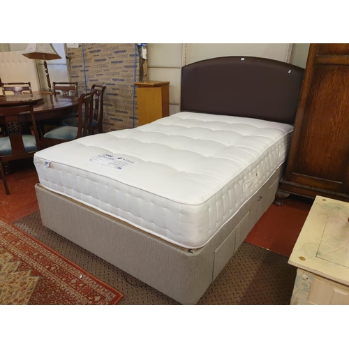 503 - Double Electric Bed with Brown Leather Effect Headboard, Four Drawers in Base & 