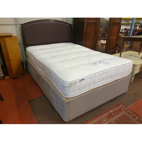 503 - Double Electric Bed with Brown Leather Effect Headboard, Four Drawers in Base & 