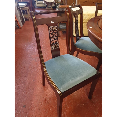 506 - Stunning Circular Orientlal Rosewood Dining Table with Mother of Pearl Inlaid Detail, Lazy Susan Top... 